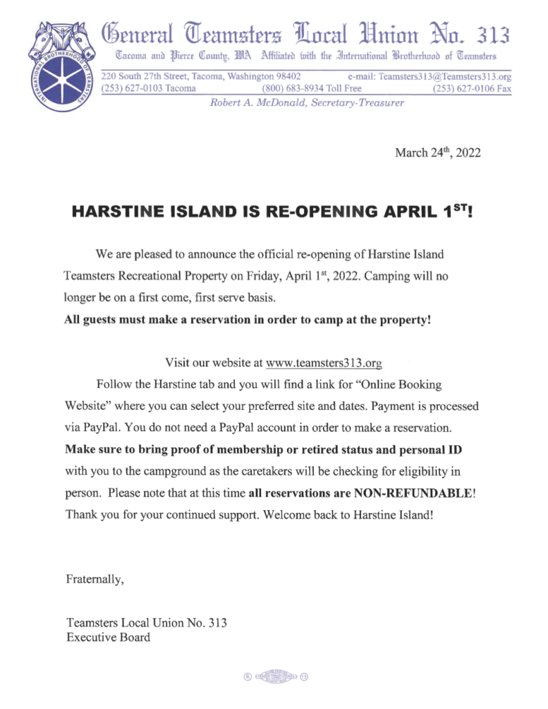 Harstine Island is Re-Opening April 1st!