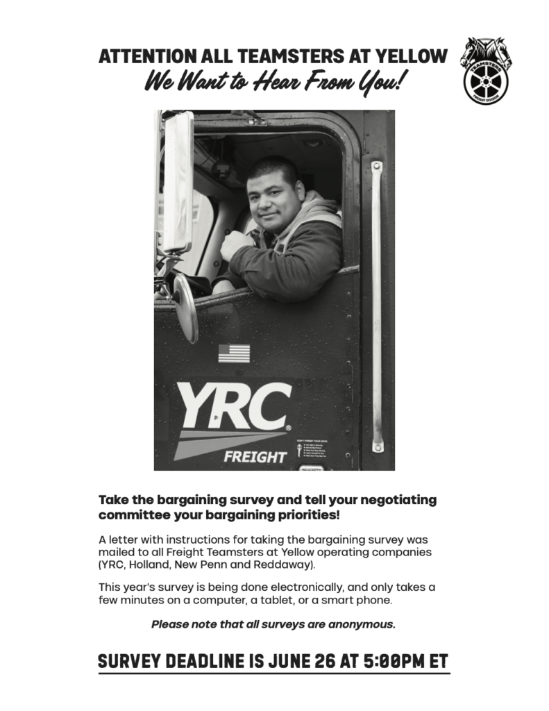 Attention all Teamsters at Yellow, we want to hear from you!