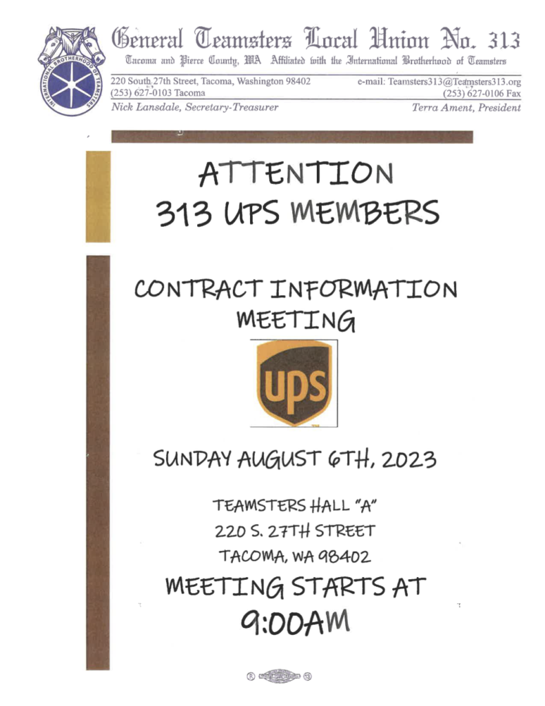 Attention 313 UPS Members – Contract Information Meeting
