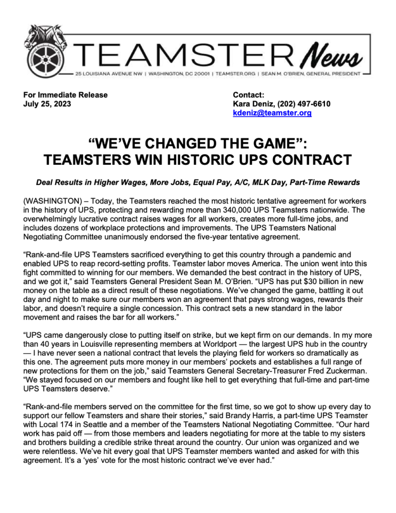 “WE’VE CHANGED THE GAME”: TEAMSTERS WIN HISTORIC UPS CONTRACT