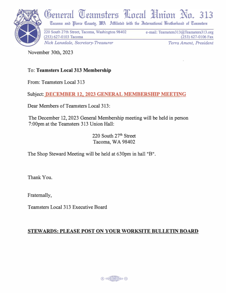 December 12, 2023 General Membership Meeting