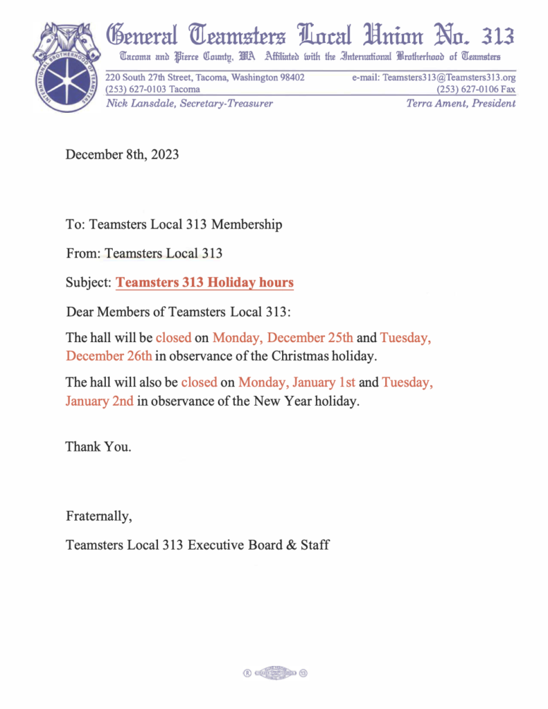 Dec 2023 Hall Holiday Hours